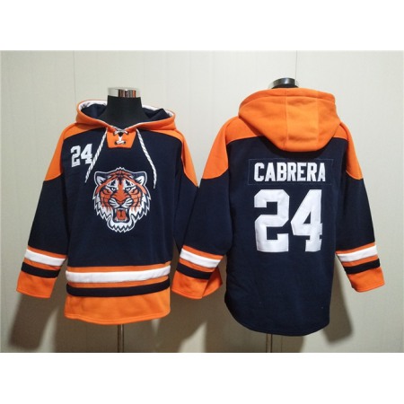 Men's Detroit Tigers #24 Miguel Cabrera Navy/Orange Lace-Up Pullover Hoodie