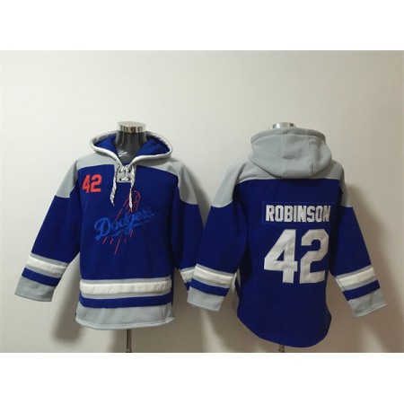 Men's Los Angeles Dodgers #42 Jackie Robinson Blue Ageless Must-Have Lace-Up Pullover Hoodie