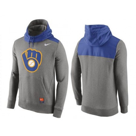 Men's Milwaukee Brewers Nike Gray Cooperstown Collection Hybrid Pullover Hoodie