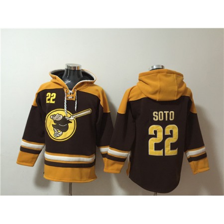 Men's San Diego Padres #22 Juan Soto Brown/Yellow Ageless Must-Have Lace-Up Pullover Hoodie