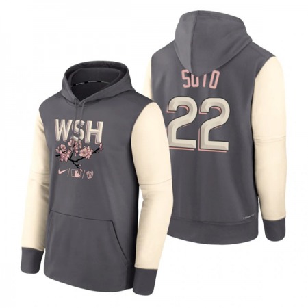 Men's Washington Nationals #22 Juan Soto 2022 Grey City Connect Cherry Blossom Print Hoodie