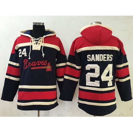 Braves #24 Deion Sanders Navy Blue Sawyer Hooded Sweatshirt MLB Hoodie