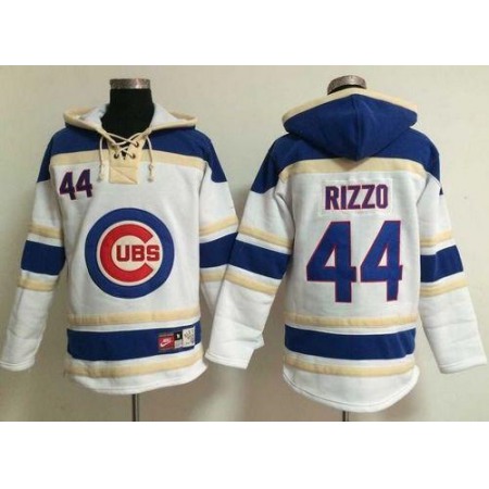 Cubs #44 Anthony Rizzo White Sawyer Hooded Sweatshirt MLB Hoodie