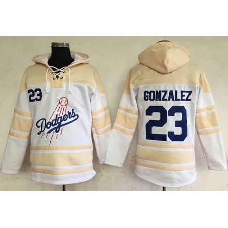 Dodgers #23 Adrian Gonzalez White Sawyer Hooded Sweatshirt MLB Hoodie