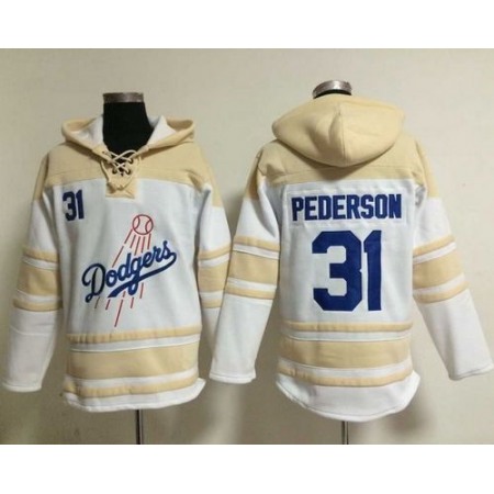 Dodgers #31 Joc Pederson White Sawyer Hooded Sweatshirt MLB Hoodie