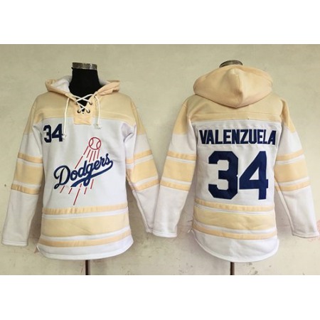 Dodgers #34 Fernando Valenzuela White Sawyer Hooded Sweatshirt MLB Hoodie