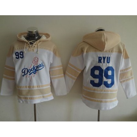 Dodgers #99 Hyun-Jin Ryu White Sawyer Hooded Sweatshirt MLB Hoodie