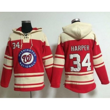 Nationals #34 Bryce Harper Red Sawyer Hooded Sweatshirt MLB Hoodie