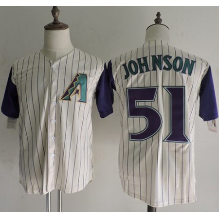 Mitchell And Ness Diamondbacks #51 Randy Johnson Cream Strip Throwback Stitched MLB Jersey