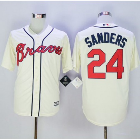 Braves #24 Deion Sanders Cream New Cool Base Stitched MLB Jersey