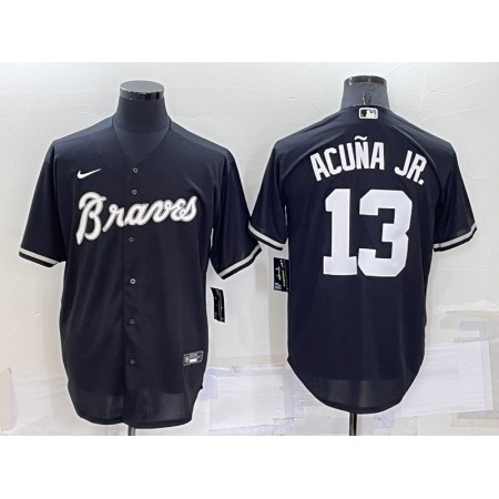 Men's Atlanta Braves #13 Ronald Acuna Jr. Black Cool Base Stitched Baseball Jersey