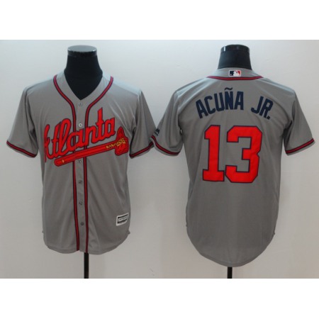 Men's Atlanta Braves #13 Ronald Acuna Jr Grey Flexbase Stitched MLB Jersey