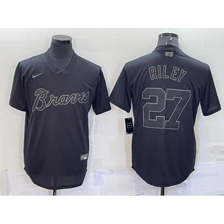 Men's Atlanta Braves #27 Austin Riley Black Pitch Black Fashion Replica Stitched Jersey