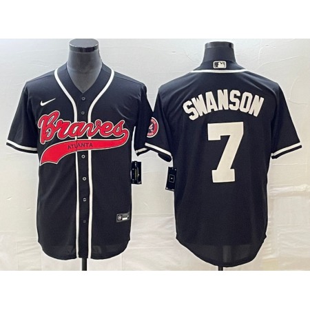 Men's Atlanta Braves #7 Dansby Swanson Black Cool Base Stitched Baseball Jersey
