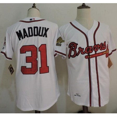 Mitchell And Ness 1995 Braves #31 Greg Maddux White Throwback Stitched MLB Jersey