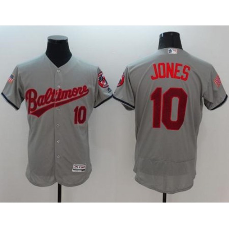 Orioles #10 Adam Jones Grey Fashion Stars & Stripes Flexbase Authentic Stitched MLB Jersey