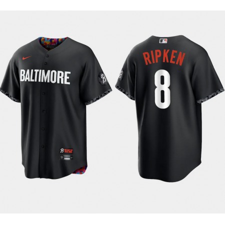 Men's Baltimore Orioles #8 Cal Ripken Jr. Black 2023 City Connect Cool Base Stitched Baseball Jersey