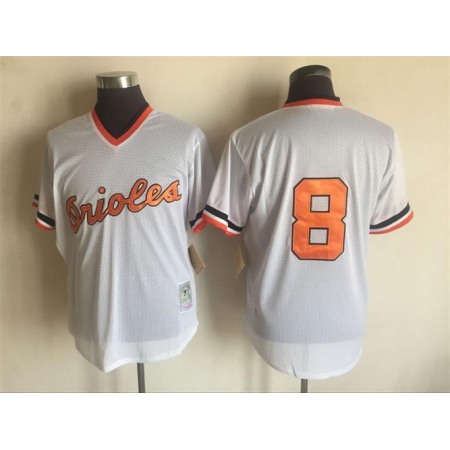 Men's Baltimore Orioles #8 Cal Ripken Mitchell And Ness White Throwback Stitched MLB Jersey