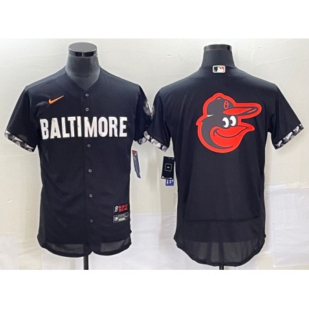 Men's Baltimore Orioles Big Logo in Back Black 2023 City Connect Flex Base Stitched Baseball Jersey