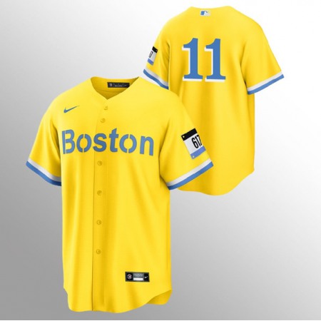 Men's Boston Red Sox #11 Rafael Devers Gold 2021 City Connect Stitched MLB Jersey
