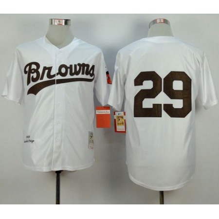 Mitchell and Ness 1953 Browns #29 Satchel Paige White Throwback Stitched MLB Jersey