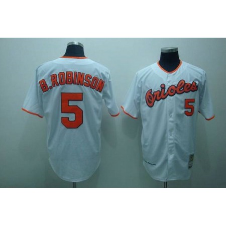 Mitchell and Ness Orioles #5 Brooks Robinson Stitched White Throwback MLB Jersey