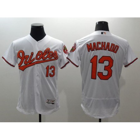 Orioles #13 Manny Machado White Flexbase Authentic Collection Stitched MLB Jersey