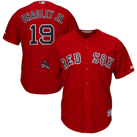Men's Boston Red Sox #19 Jackie Bradley Jr. Majestic Scarlet 2018 World Series Champions Team Logo Player Stitched MLB Jersey