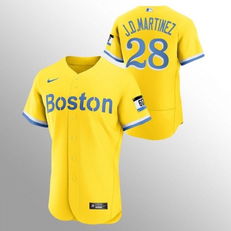 Men's Boston Red Sox #28 J.D. Martinez Gold 2021 City Connect Flex base Stitched Jersey