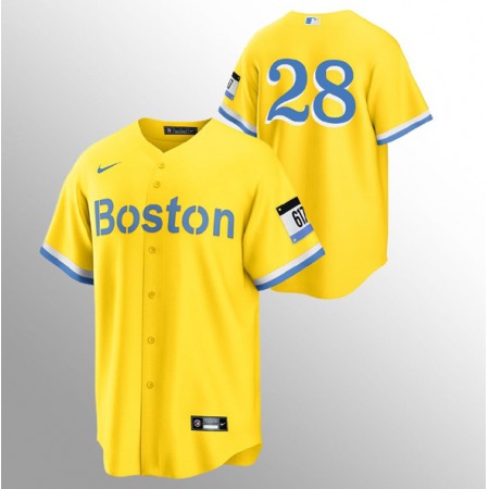 Men's Boston Red Sox #28 J.D. Martinez Gold 2021 City Connect Stitched MLB Jersey