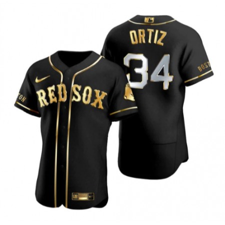 Men's Boston Red Sox #34 David Ortiz Black/Gold Flex base Stitched Baseball Jersey