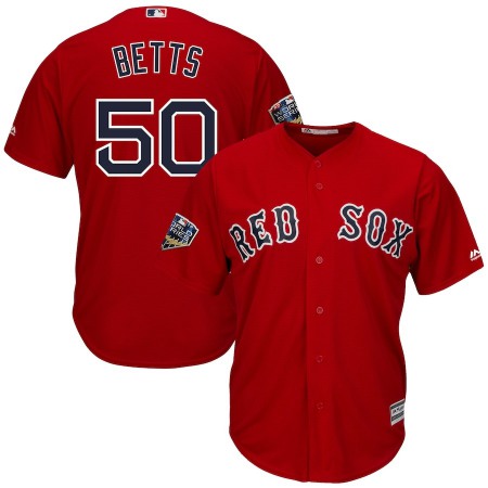 Men's Boston Red Sox #50 Mookie Betts Majestic Scarlet 2018 World Series Cool Base Stitched MLB Jersey