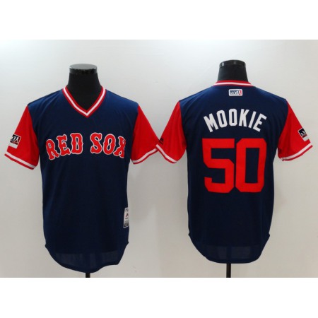 Men's Boston Red Sox #50 Mookie Betts "Mookie" Majestic Navy/Red 2018 Players' Weekend Stitched MLB Jersey