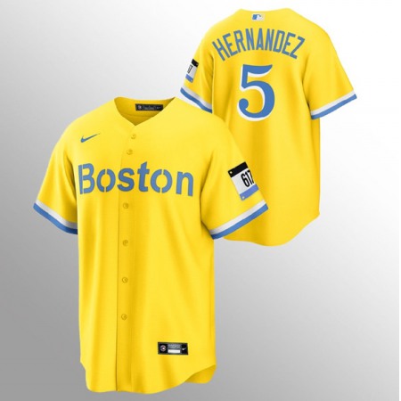 Men's Boston Red Sox #5 Enrique Hernandez Gold 2021 City Connect Stitched MLB Jersey