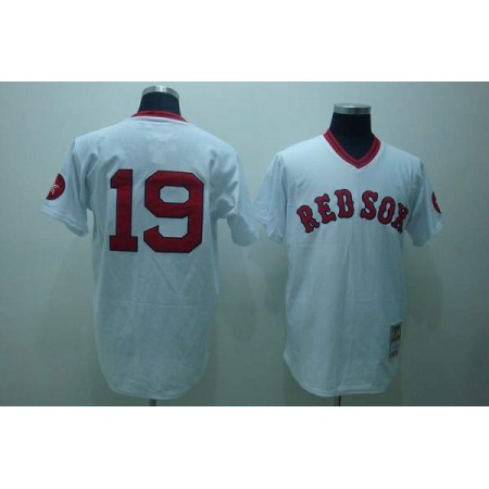 Mitchell and Ness Red Sox #19 Fred Lynn Stitched White Throwback MLB Jersey