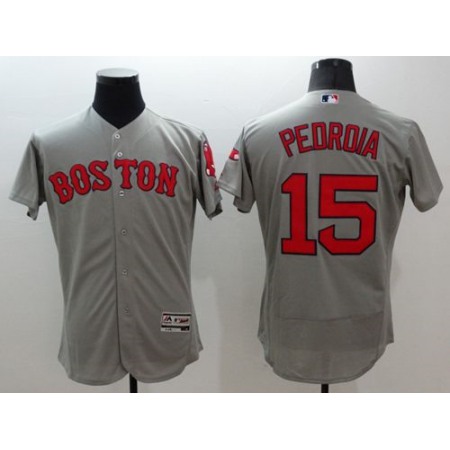 Red Sox #15 Dustin Pedroia Grey Flexbase Authentic Collection Stitched MLB Jersey