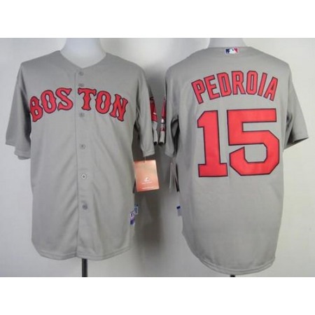 Red Sox #15 Dustin Pedroia Stitched Grey MLB Jersey