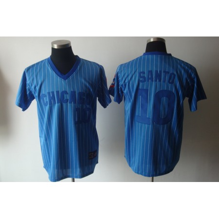Cubs #10 Ron Santo Blue White Strip Stitched Cooperstown Throwback MLB Jersey