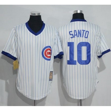 Cubs #10 Ron Santo White Strip Home Cooperstown Stitched MLB Jersey