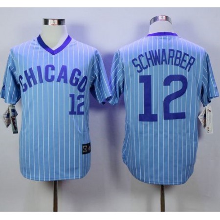 Cubs #12 Kyle Schwarber Blue(White Strip) Cooperstown Throwback Stitched MLB Jersey