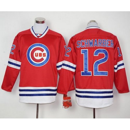 Cubs #12 Kyle Schwarber Red Long Sleeve Stitched MLB Jersey