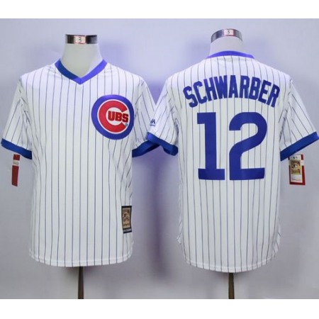 Cubs #12 Kyle Schwarber White Strip Home Cooperstown Stitched MLB Jersey