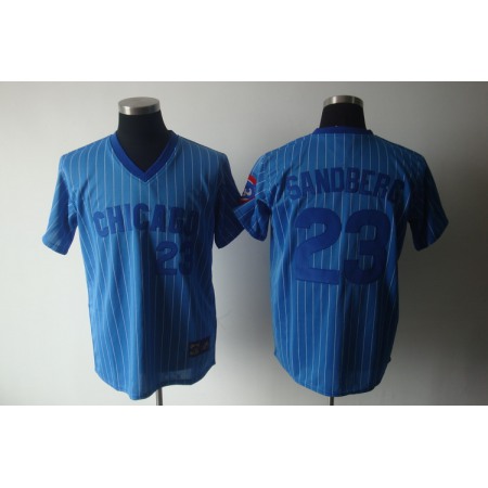 Cubs #23 Ryne Sandberg Blue White Strip Stitched Cooperstown Throwback MLB Jersey