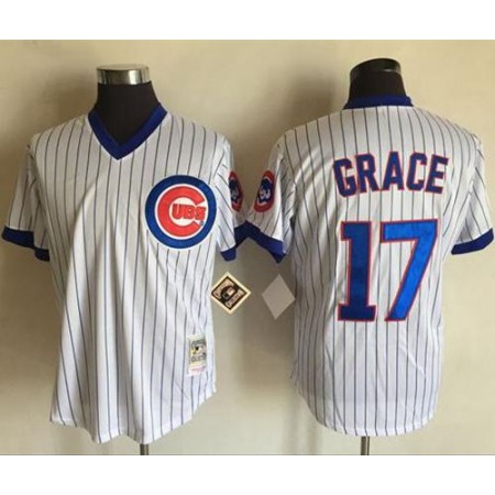 Mitchell And Ness Cubs #17 Mark Grace White(Blue Strip) Throwback Stitched MLB Jersey