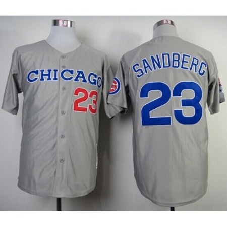 Mitchell and Ness 1990 Cubs #23 Ryne Sandberg Grey Throwback Stitched MLB Jersey