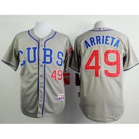 Cubs #49 Jake Arrieta Grey Alternate Road Cool Base Stitched MLB Jersey