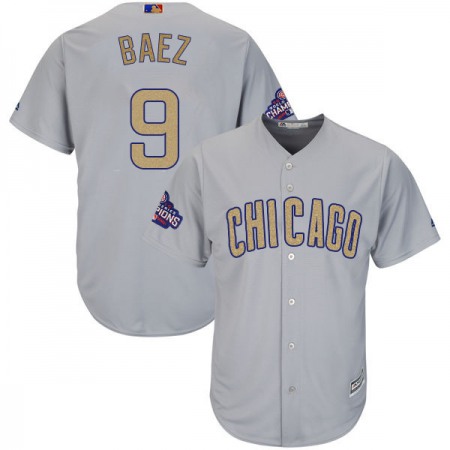 Men's Chicago Cubs #9 Javier Baez World Series Champions Grey Program Cool Base Stitched MLB Jersey