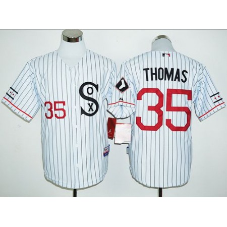 White Sox #35 Frank Thomas White(Black Strip) Cooperstown Stitched MLB Jersey