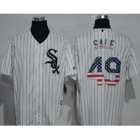 White Sox #49 Chris Sale White(Black Strip) USA Flag Fashion Stitched MLB Jersey