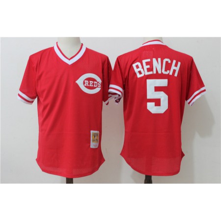Men's Cincinnati Reds #5 Johnny Bench Mitchell & Ness Red 1983 Authentic Cooperstown Collection Mesh Batting Practice Stitched MLB Jersey